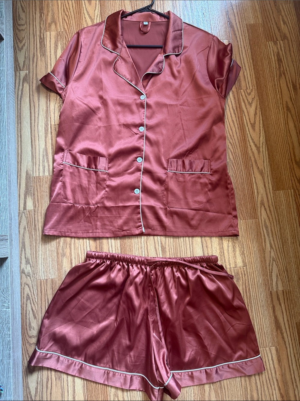 Silky Rust Copper Short Sleeve Pajama Set - Unbranded